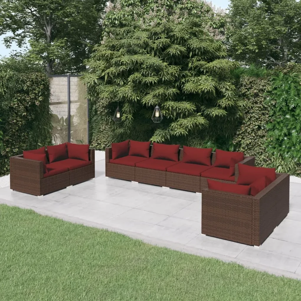 vidaXL 8-delige Loungeset met kussens poly rattan bruin