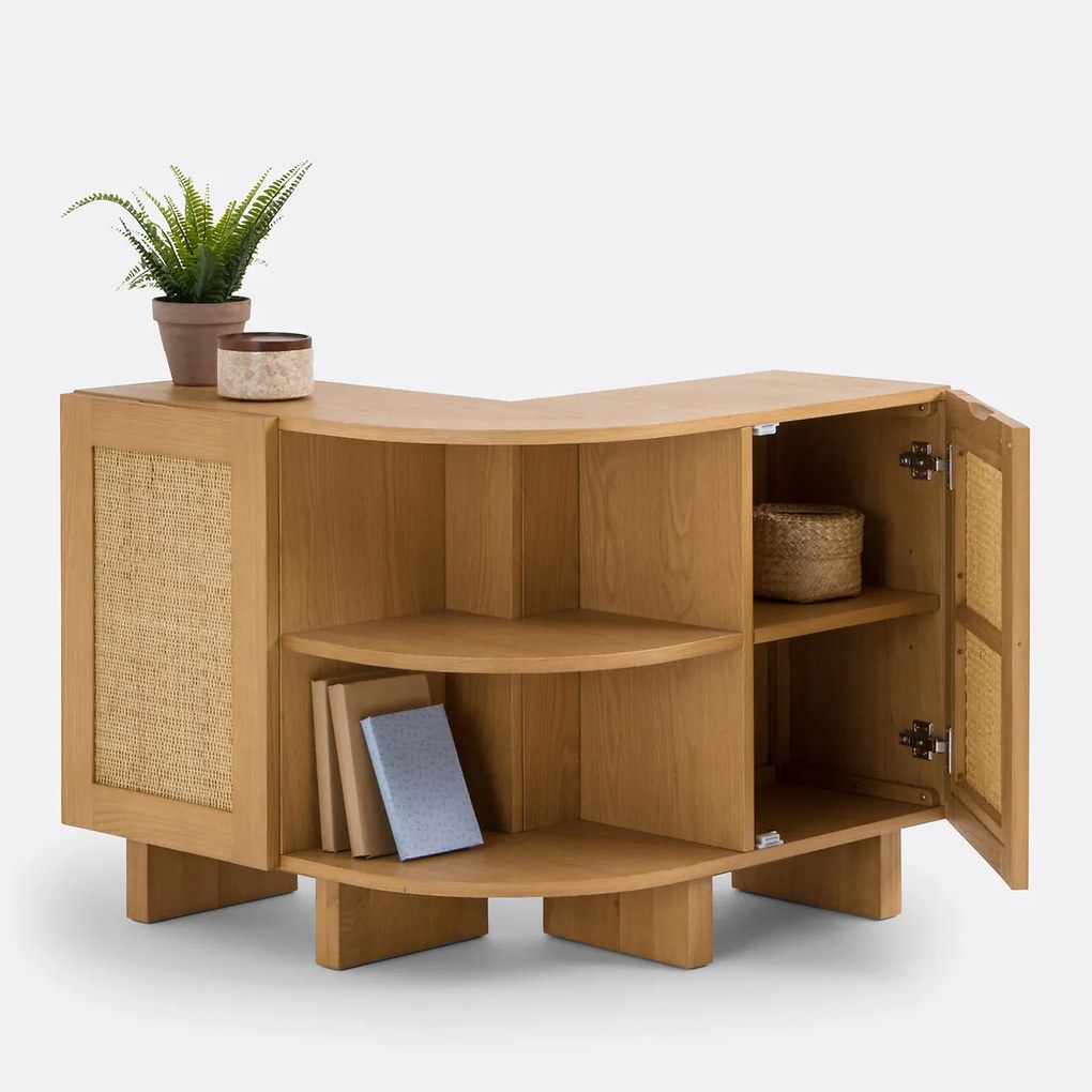 Opbergmeubel van eikenhout, fineer en rotanriet, ARTY