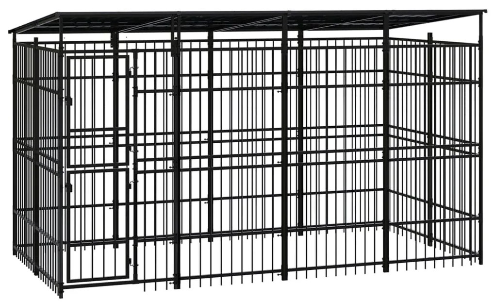 vidaXL Hondenkennel met dak 7,37 m² staal