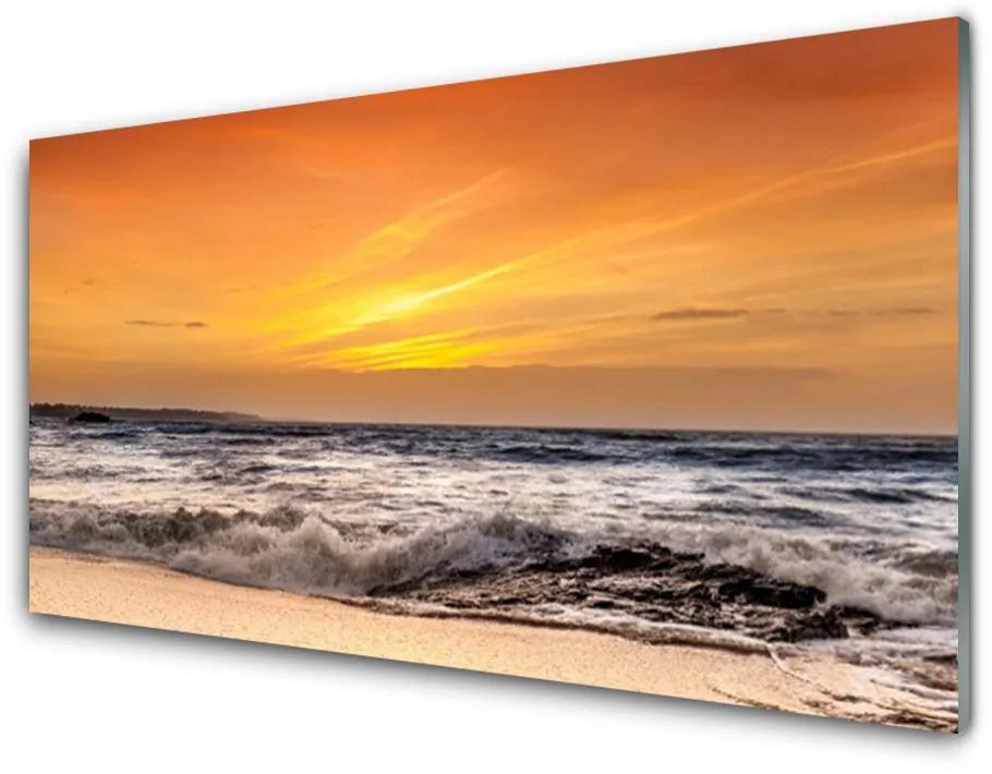 Foto in glas Sun sea waves landschap 100x50 cm