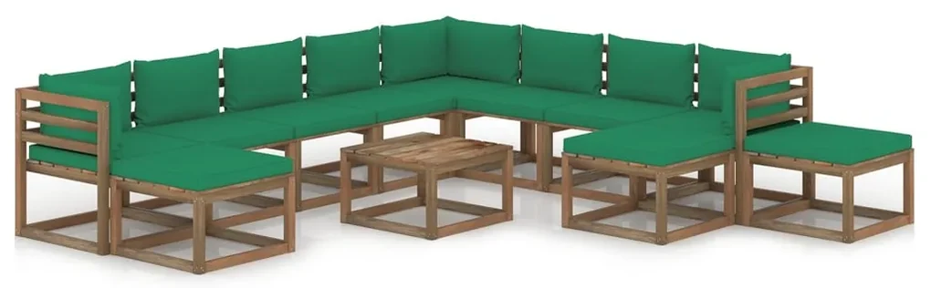 vidaXL 12-delige Loungeset met groene kussens