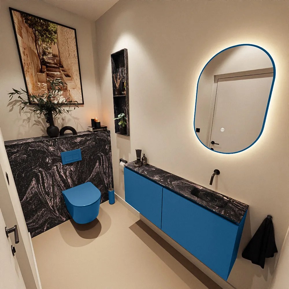 Mondiaz Ture DLux toiletmeubel 120cm jeans met wastafel lava rechts zonder kraangat