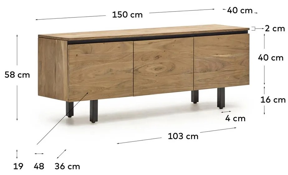 Kave Home Uxue Tv-meubel 150 Cm Massief Acacia Hout - 150x40x58cm.