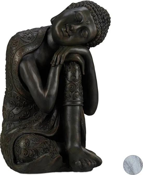 Boeddha beeld - 60 cm hoog - tuindecoratie - tuinbeeld - Boeddhabeeld - zittend donkergrijs