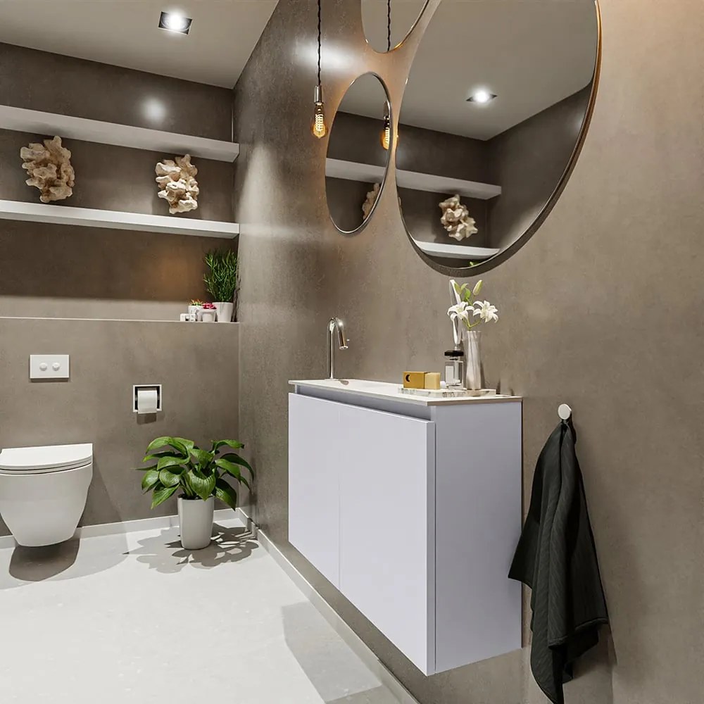 Mondiaz Ture 80cm toiletmeubel cale met wastafel talc links 1 kraangat