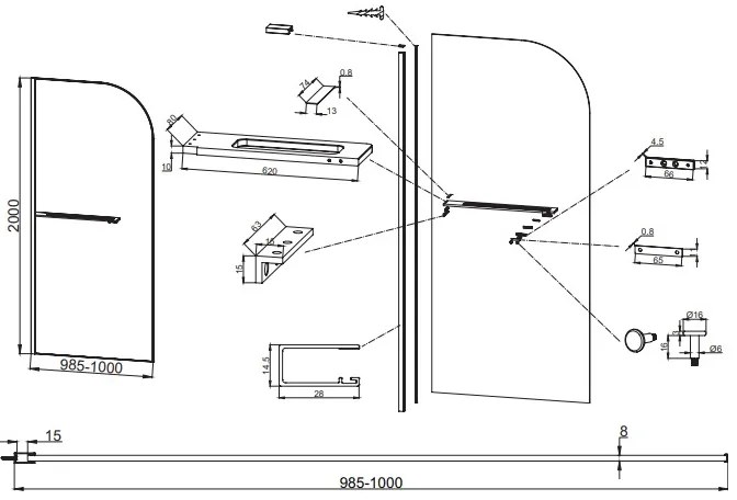 Sanigoods Curvea inloopdouche met handdoekhouder chroom 100x200cm