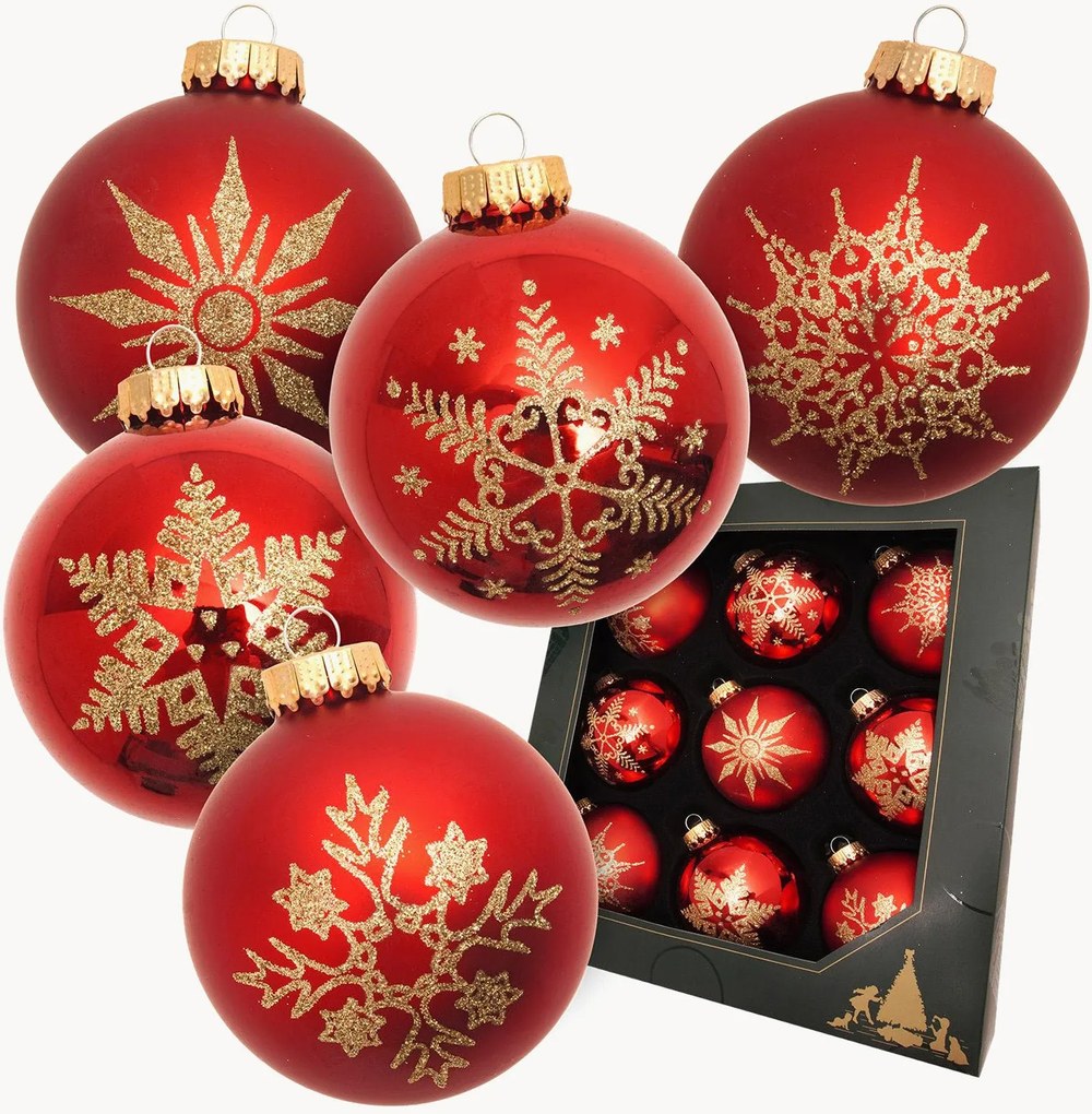 Handbeschilderde kerstballen Snowflake, 9-delig