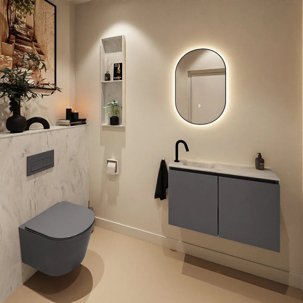 Mondiaz Ture DLux toiletmeubel 80cm dark grey met wastafel opalo links met kraangat