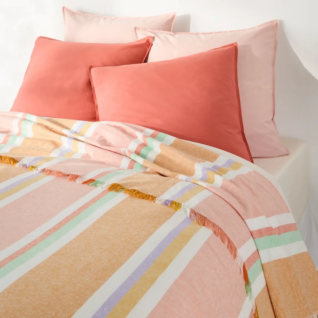 Veelkleurige beddensprei met strepen in linnen en katoen, Maisie