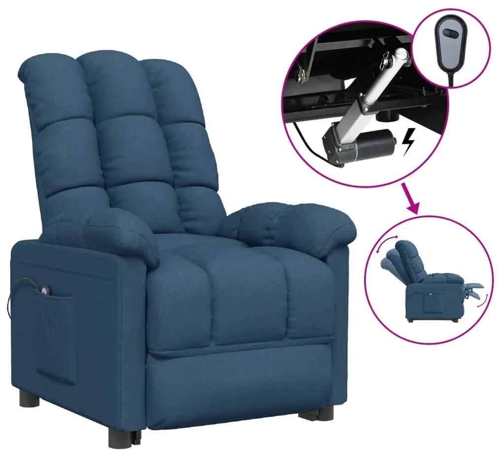 vidaXL Fauteuil verstelbaar elektrisch stof blauw