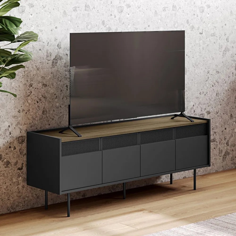 TemaHome Radio Zwart Tv-meubel Met Walnoot Blad - 160x43x60cm.