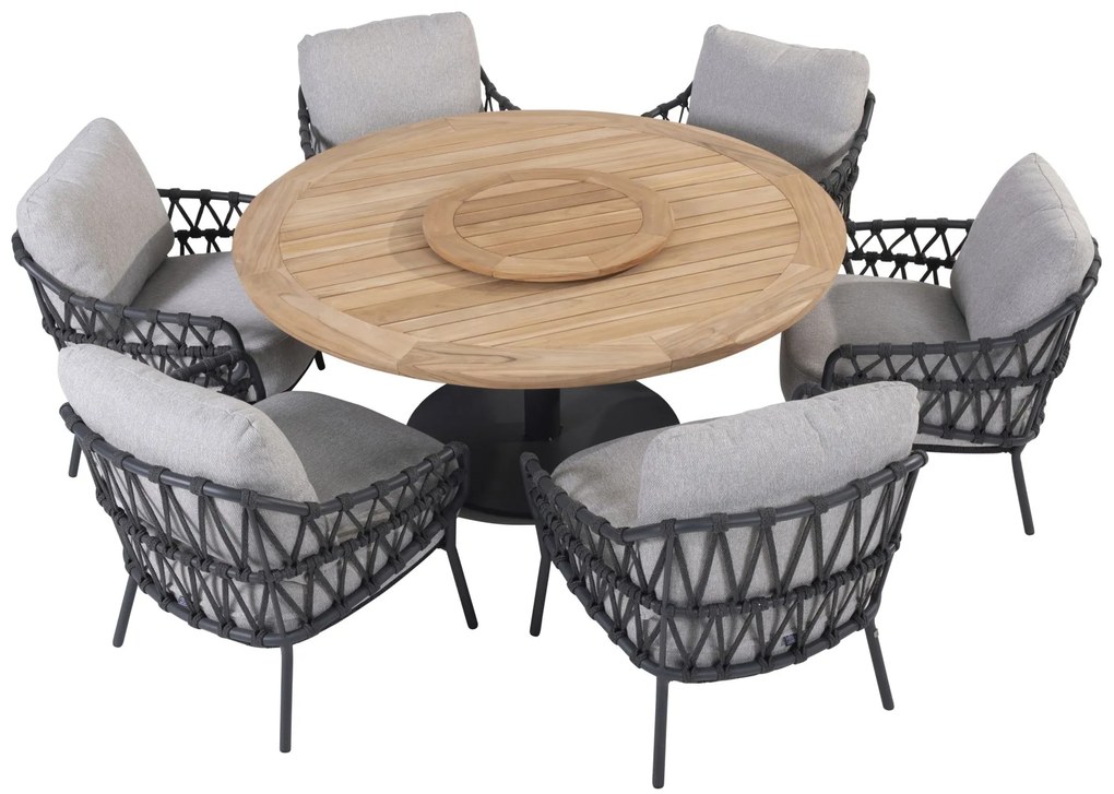 4 Seasons Outdoor Calpi low dining set met Saba tafel Ø 160 cm    antraciet weerbestendig