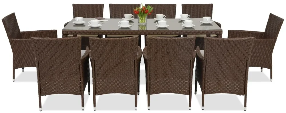 Milan/Grenada 10 technorattan tuinmeubelen met grote Garden Point tafel bruin