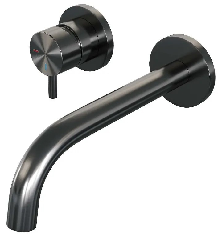 Brauer Gunmetal Edition ColdStart wastafelkraan inbouw gebogen uitloop en rozetten model B2 gunmetal geborsteld PVD