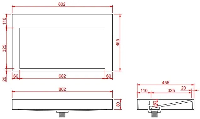 Muebles Calas badmeubel ribbelfront 80cm zwart mat met solid surface wastafel zonder kraangat
