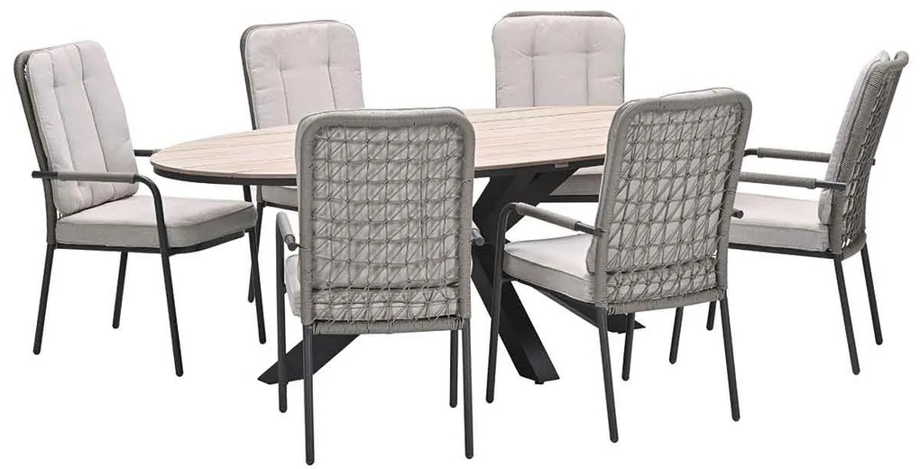 Garden Impressions Aleria tuinset 7-delig taupe - Tulli tuintafel 220x115xH75 cm - light teak vironwood