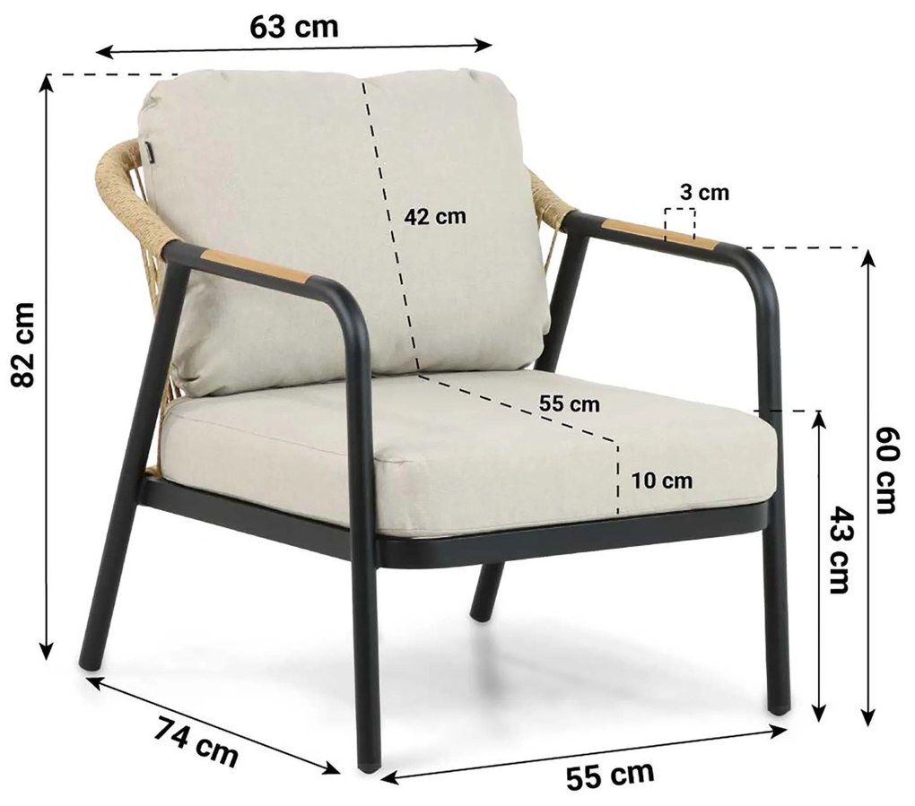 Stoel en Bank Loungeset 5 personen Aluminium/wicker Zwart Hartman Nice