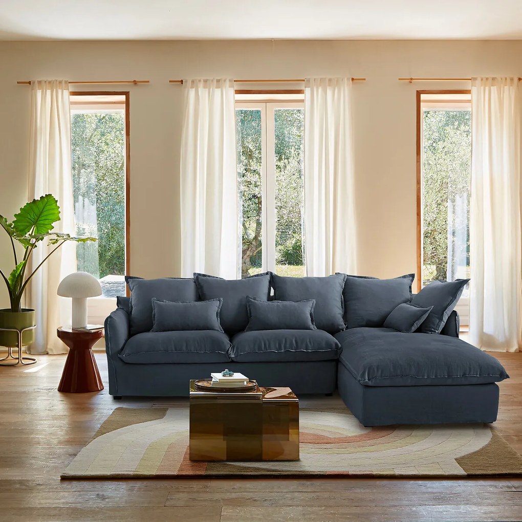 4-zits hoekbank met afneembare hoezen, omvormbaar, in gekreukt linnen, Odna