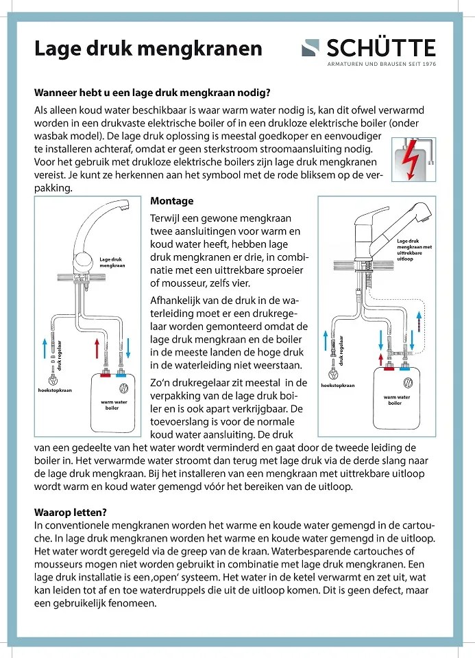 Schutte ALBATROS ééngreepsmengkraan keuken, lage druk, chroom