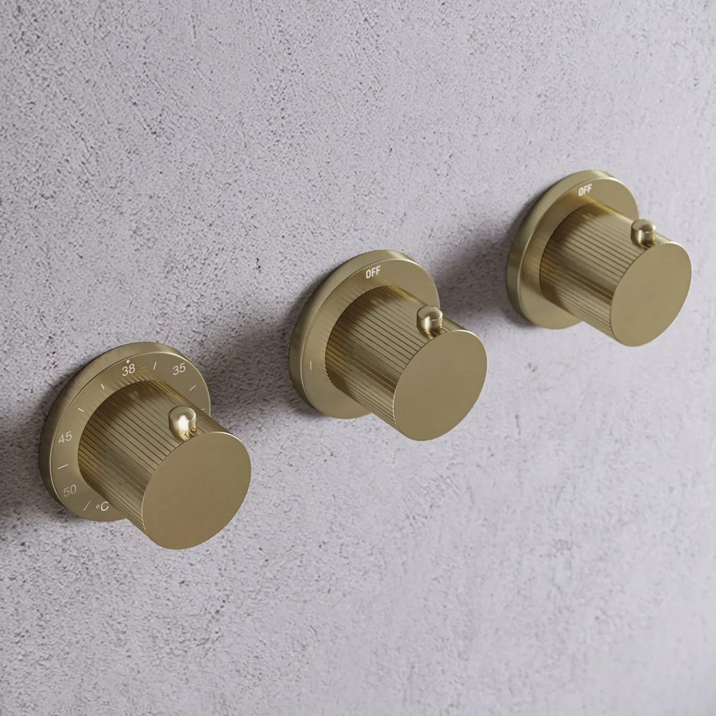 Saniclear Plus Stripes Pro inbouw badkraan met vrijstaande uitloop geborsteld messing - mat goud