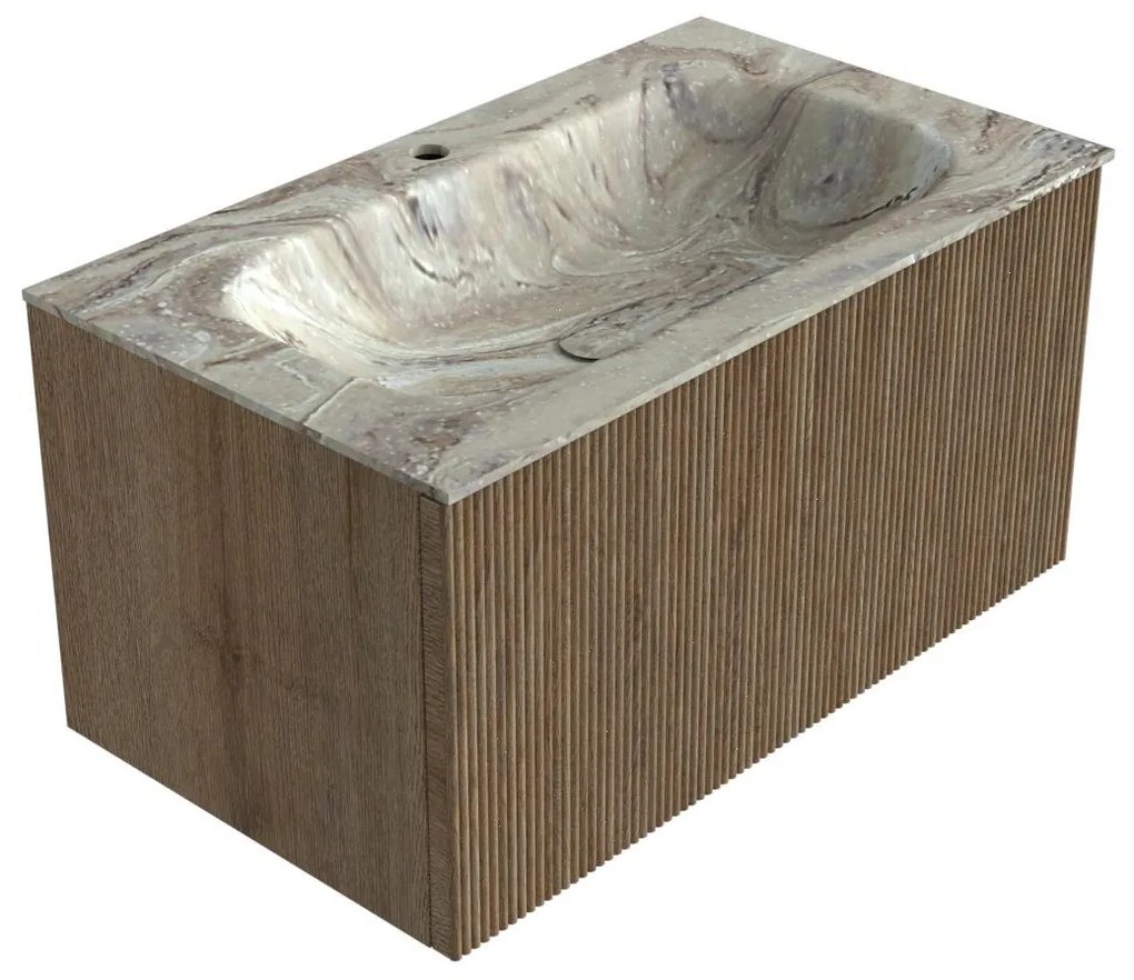 Mondiaz Kurve-dlux 80cm badmeubel dusk met 1 lade en wastafel big small midden 1 kraangat glace