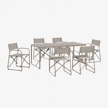 Rechthoekige Eettafelset 185x85 Cm Met 6 Inklapbare Regisseursstoelen Van Staal Melida Moka Bruin - Sklum