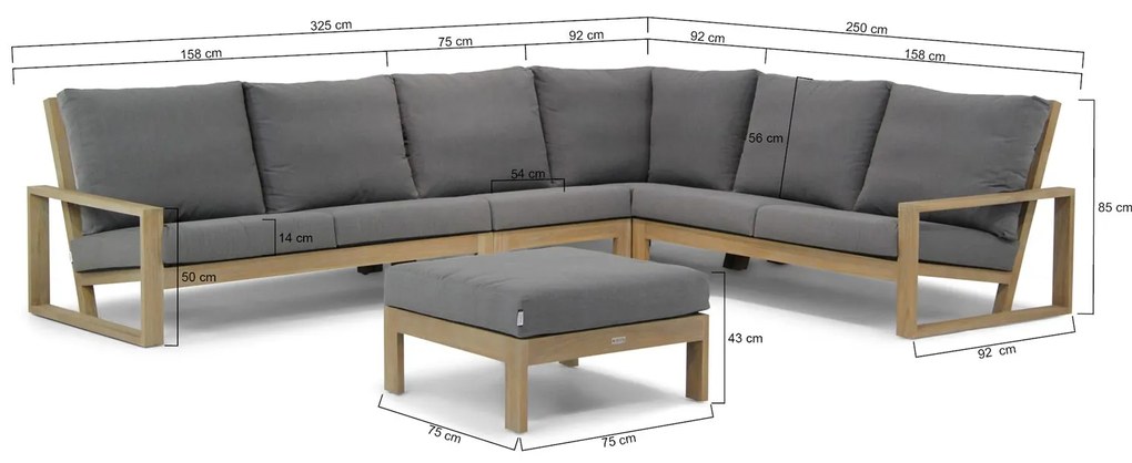 Hoek loungeset 6 personen Teak Old teak greywash  Lifestyle Garden Furniture Pure Island