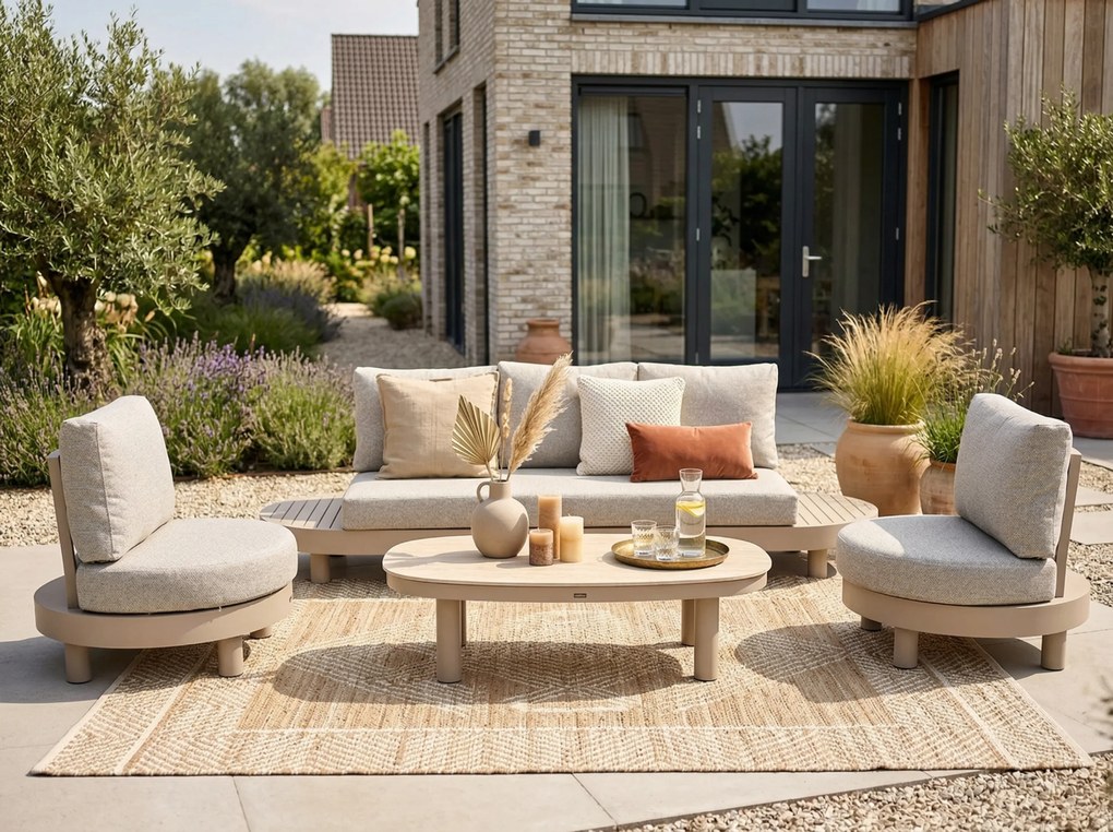 Stoel en Bank Loungeset 5 personen Aluminium Zand/Beige  Lifestyle Garden Furniture Organio/Mira