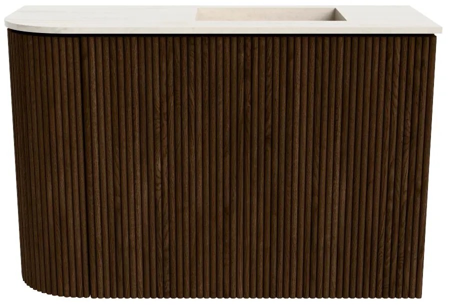 Mondiaz Joya DLux 60cm toiletmeubel ronding links walnut met wastafel faye rechts zonder kraangat meli
