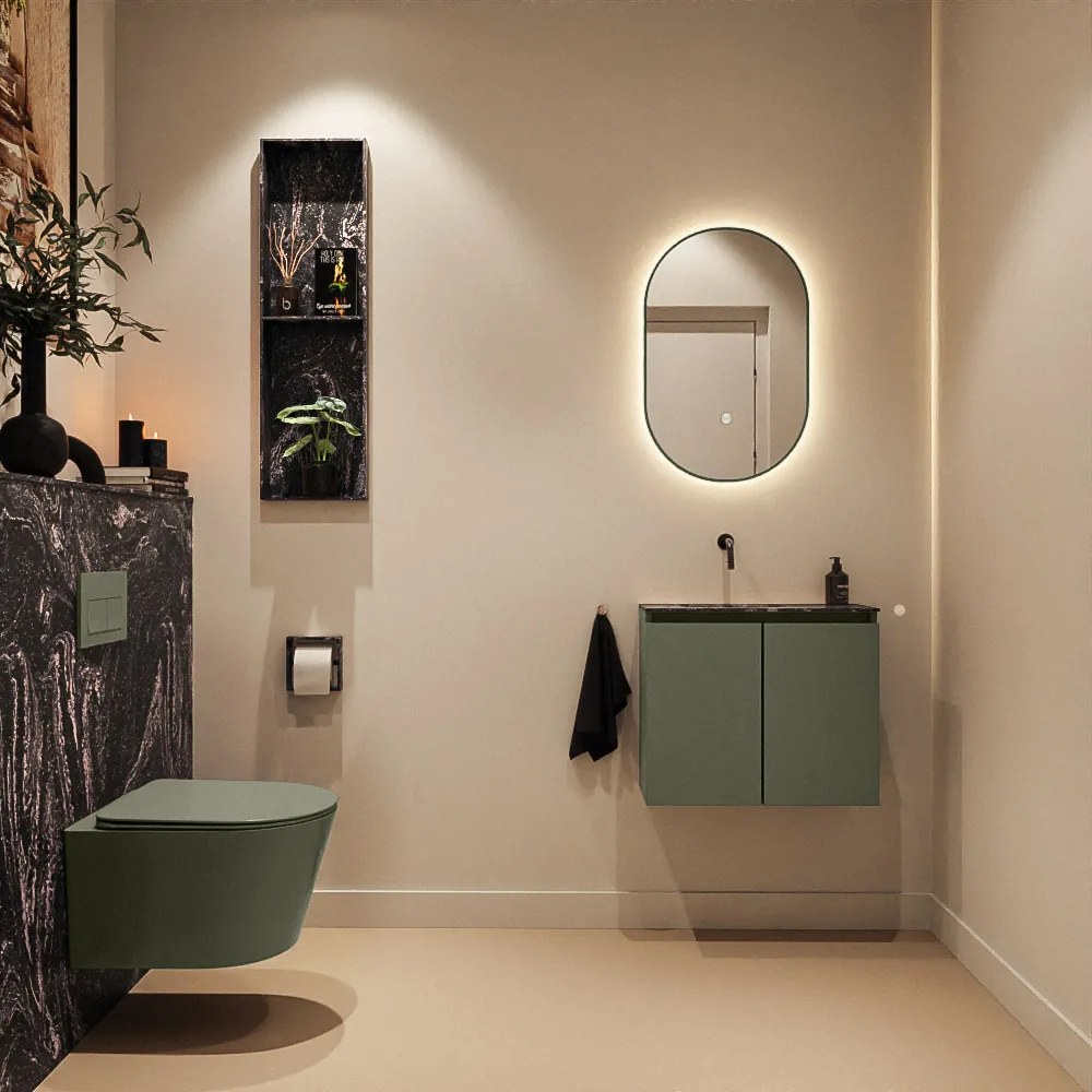 Mondiaz Ture DLux toiletmeubel 60cm army met wastafel lava links zonder kraangat