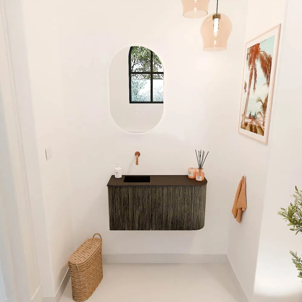 Mondiaz Joya 80cm toiletmeubel ronding rechts shadow met wastafel faye links zonder kraangat urban