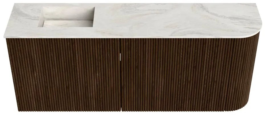 Mondiaz Joya DLux 100cm toiletmeubel ronding rechts walnut met wastafel faye links zonder kraangat ostra