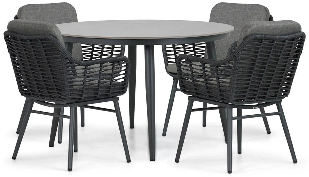 Tuinset Ronde Tuintafel 4 personen 120 cm Aluminium/wicker Grijs Coco Antoni/Vienna