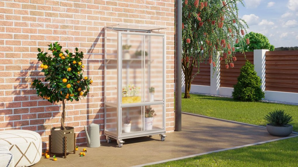 Vitavia Polis muur- en balkonserre - 0,34m² - met 4 mm polycarbonaat - Aluminium - met wieltjes