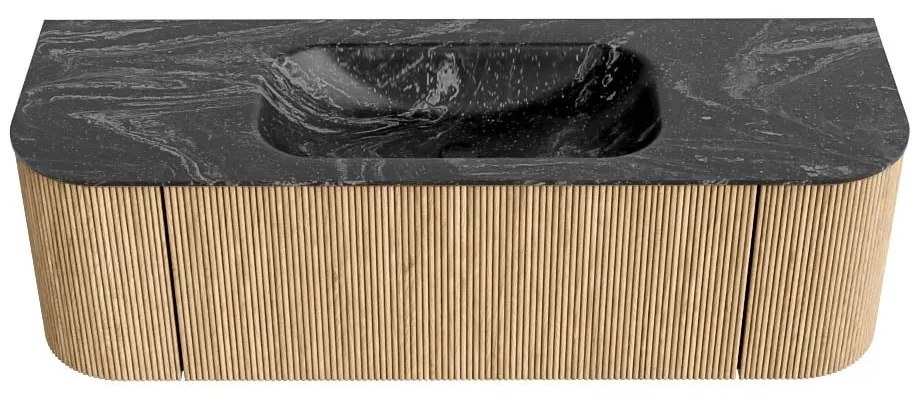 Mondiaz Kurve-dlux 140cm badmeubel ronding links/rechts oak met 1 lade en 2 deuren en wastafel big small midden 1 kraangat lava