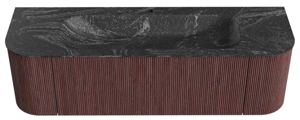 Mondiaz Kurve-dlux 150cm badmeubel ronding links/rechts ruby met 1 lade en 2 deuren en wastafel big medium midden 1 kraangat lava