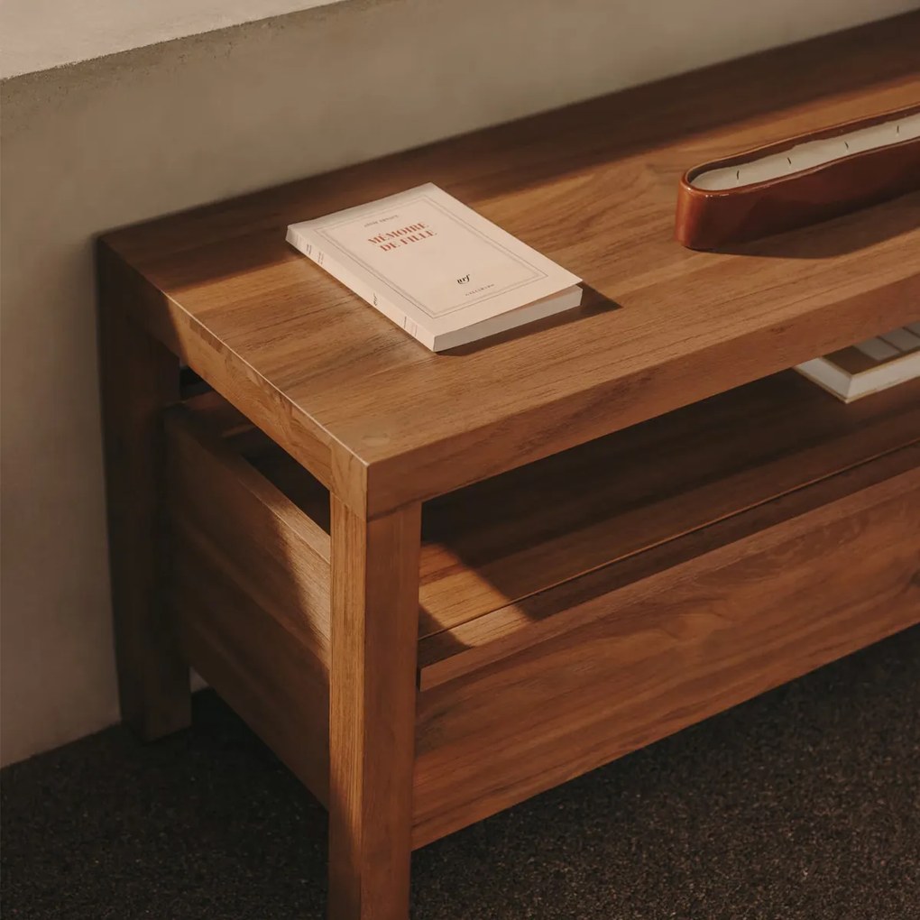 Kave Home Sashi Japandi Tv-meubel Donker Teak Hout - 200x40x50cm.