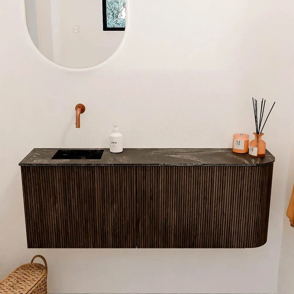 Mondiaz Joya DLux 110cm toiletmeubel ronding rechts walnut met wastafel faye links zonder kraangat lava