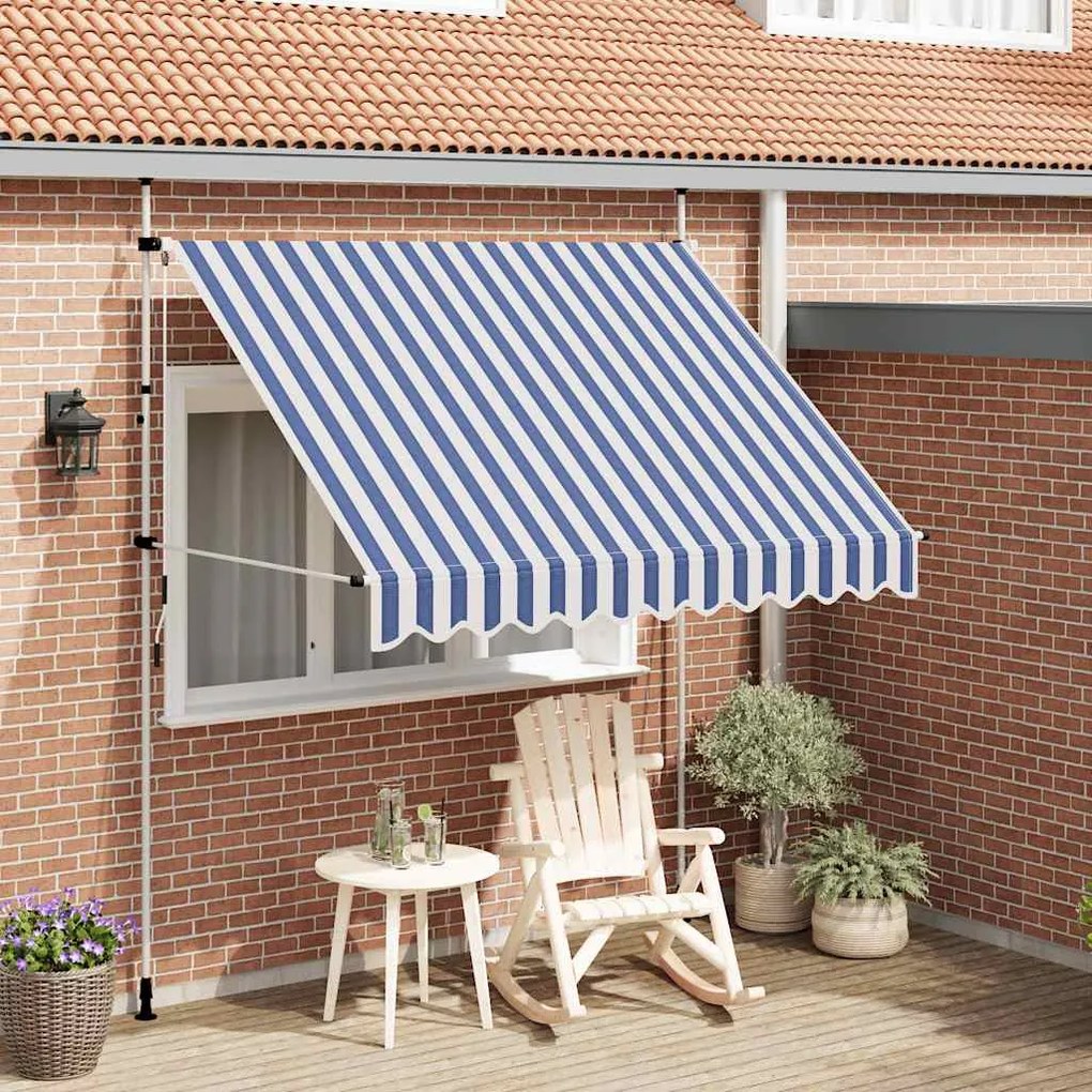 vidaXL Luifel handmatig uittrekbaar 250 cm blauw en witte strepen