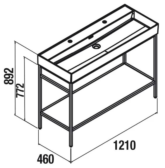 Muebles Davinci staand badkamermeubel 120cm inclusief wastafel 2 kraangaten, mat zwart frame