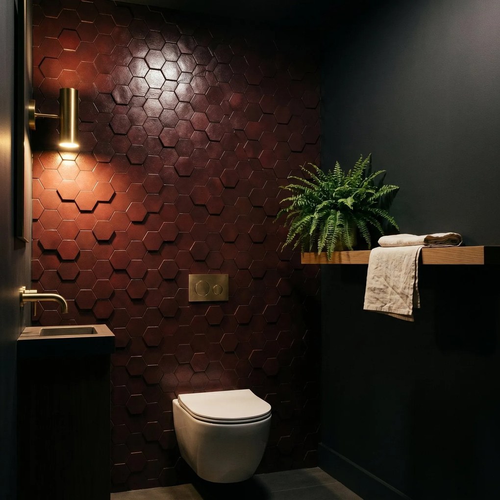 Zelfklevende Mozaïektegels Metaal | Hexagon Bordeaux | 28,8×29,2 cm | Keuken, Bad & WC