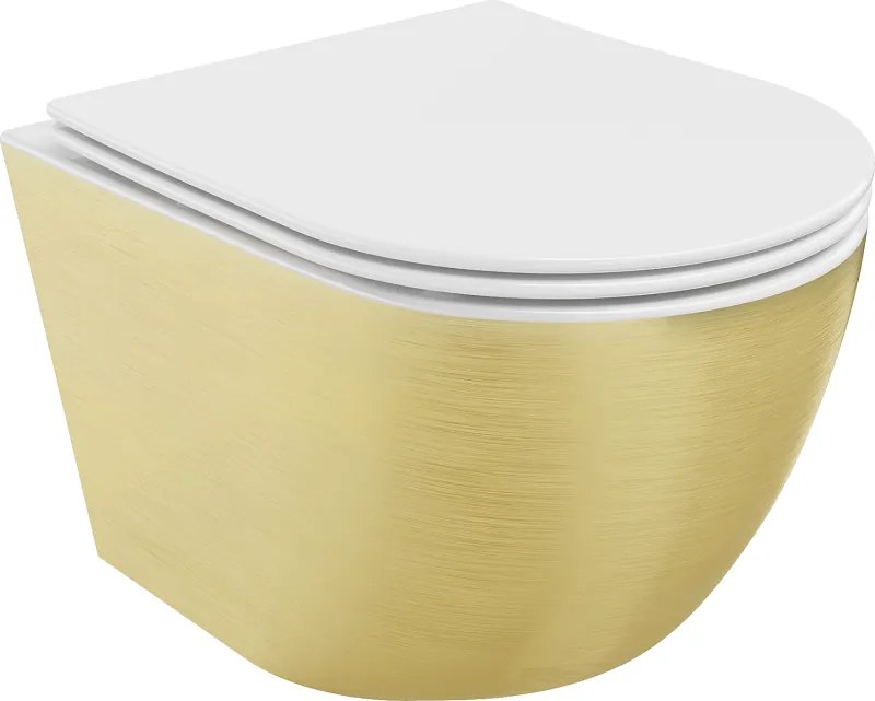 Mexen Lena wc-pot Rimless met soft-close slim zitting, duroplast, wit/goud lijnen patroon - 30224007