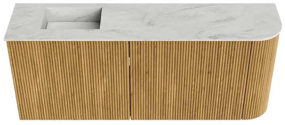 Mondiaz Joya DLux 100cm toiletmeubel ronding rechts oak met wastafel faye links zonder kraangat opalo