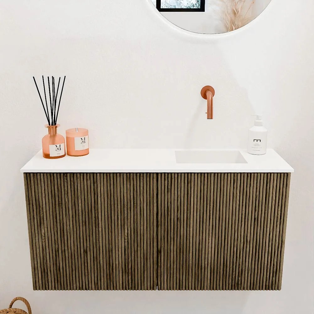 Mondiaz Joya 80cm toiletmeubel dusk met wastafel faye rechts zonder kraangat talc