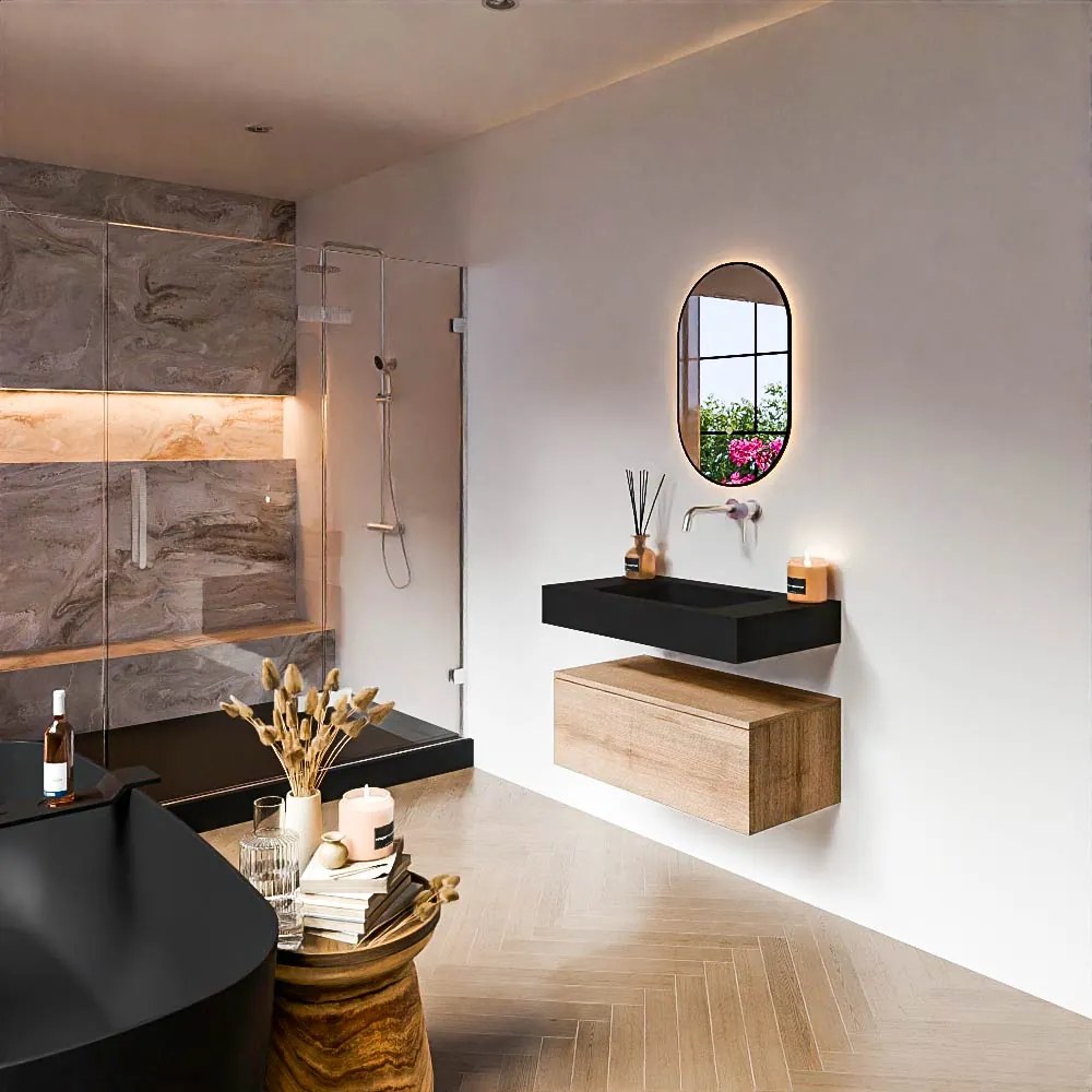 Zaro Alan badmeubel 80cm washed oak 1 lade met vrijhangende wastafel cloud midden zonder kraangat urban