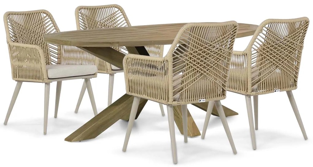 Tuinset 4 personen 200 cm Aluminium/wicker Taupe Coco Vedra/Boston