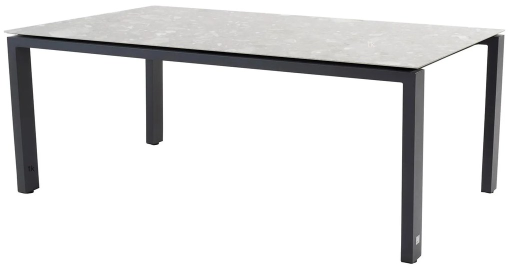 4 Seasons Outdoor Goa tafel antraciet met keramisch terrazzo tafelblad 220 x 95 cm  Tuintafel    antraciet weerbestendig