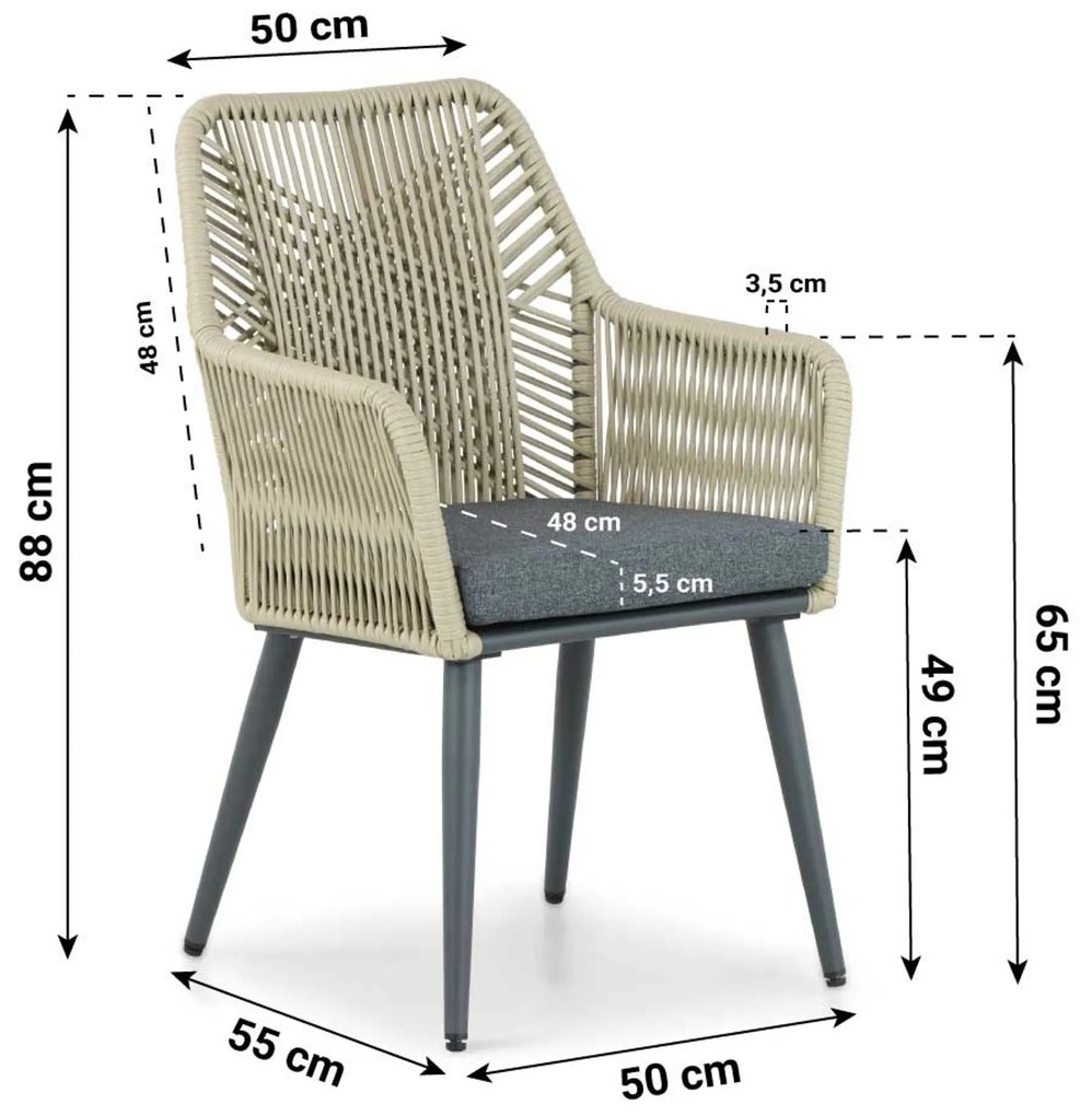 Tuinstoel Aluminium/rope Taupe-naturel-bruin Coco Vedra