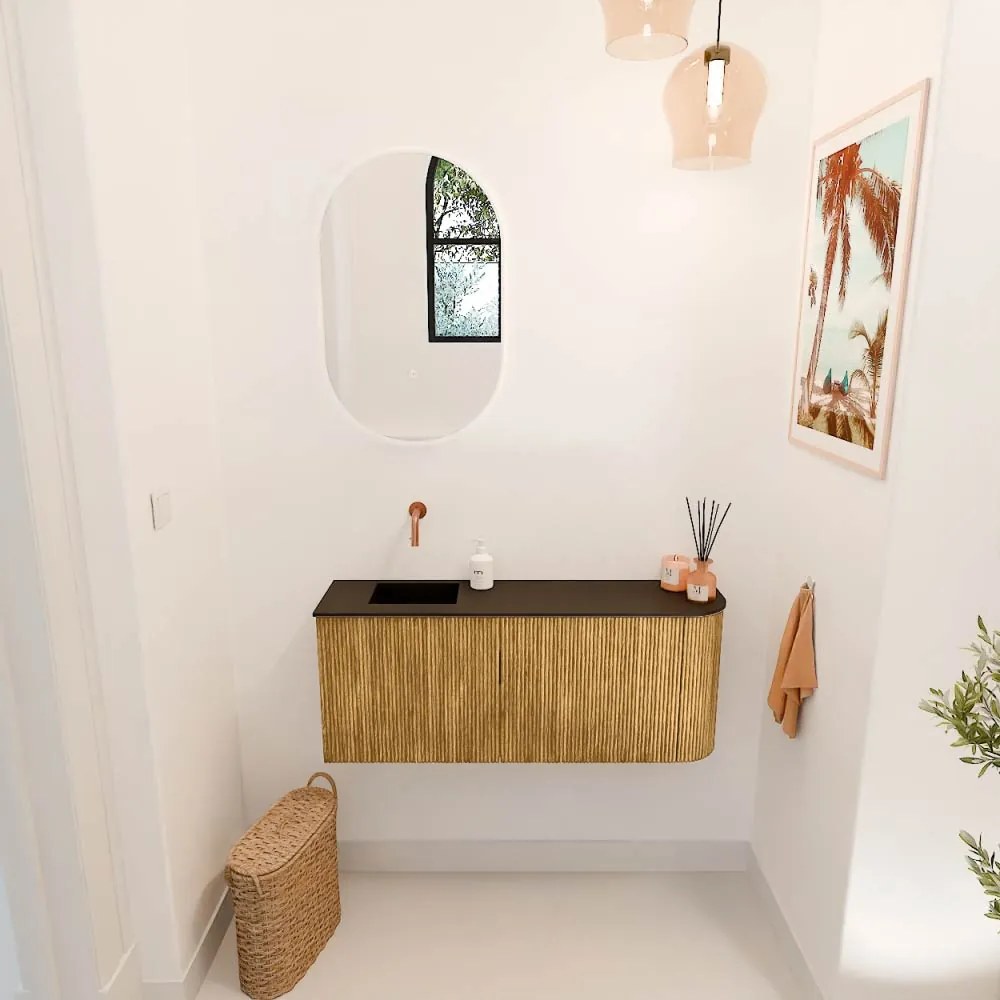 Mondiaz Joya 100cm toiletmeubel ronding rechts oak met wastafel faye links zonder kraangat urban