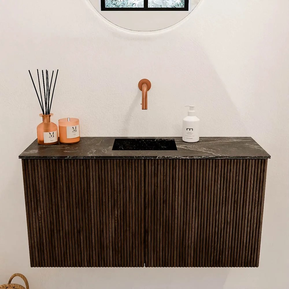 Mondiaz Joya DLux 80cm toiletmeubel walnut met wastafel faye midden zonder kraangat lava